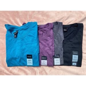 Lot of 4 Anvil Short Sleeved T-shirts: Blue Purple Gray Black